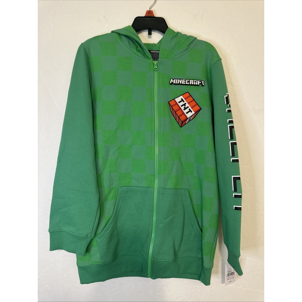 Minecraft Sweatshirt Embroidered Boys Creeper Hood Zip Up Boys XL‎ SIZE 18/20